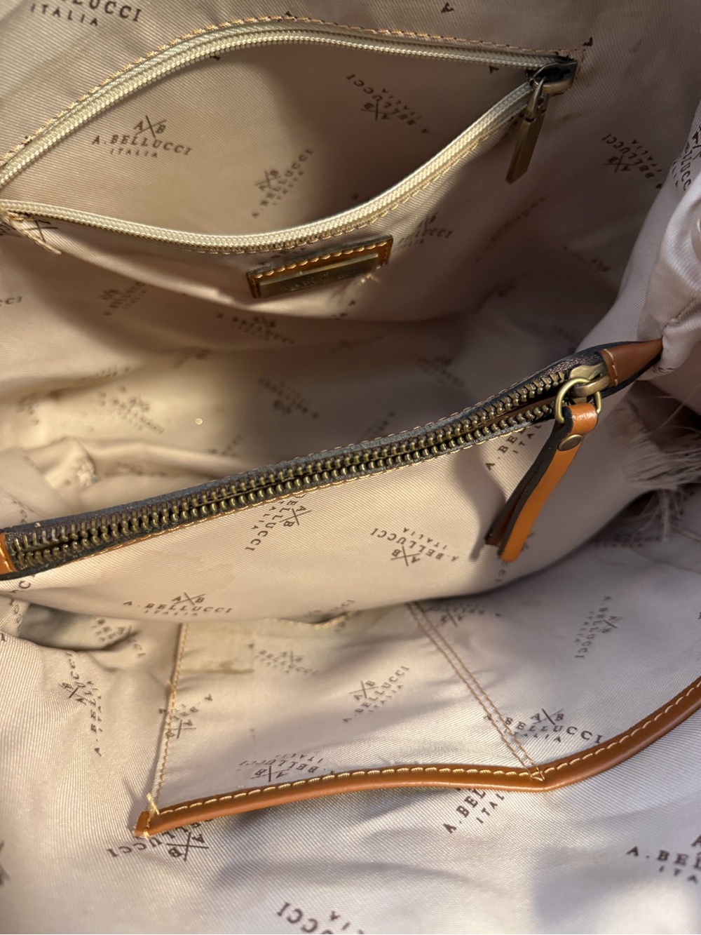 A. Belluci Italian smooth calf Leather Tote with Front Pocket and Ring Accent - Picture 13 of 15